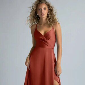 Geanna Stretch Satin Dress - Terracotta